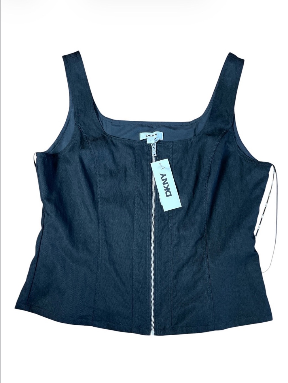 NWT DKNY Women's Black Zip Front Corset Style Vest Top Size M